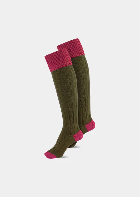 Ladies Shooting Socks - Pink & Olive made by Alan Paine