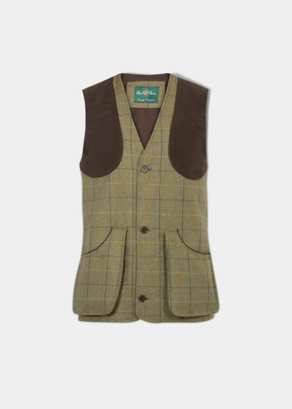 Rutland Men's Tweed Water Repellent Shooting Waistcoat in Dark Moss - Shooting Fit made by Alan Paine