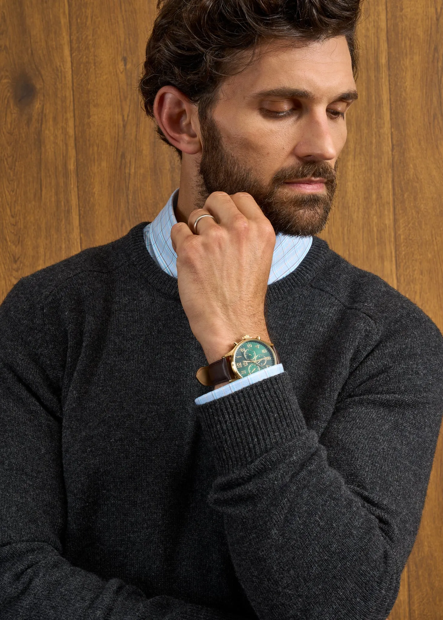 Dorset Men's Lambswool Jumper in Charcoal - Classic Fit sold by Alan Paine product image thumbnail 5