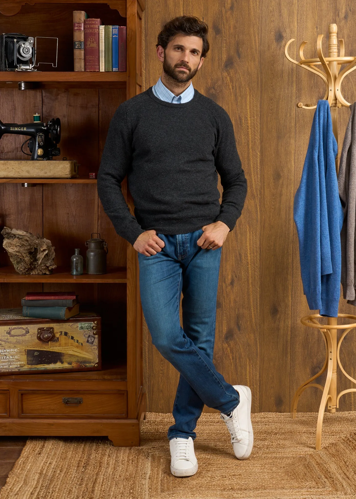 Dorset Men's Lambswool Jumper in Charcoal - Classic Fit sold by Alan Paine product image thumbnail 2