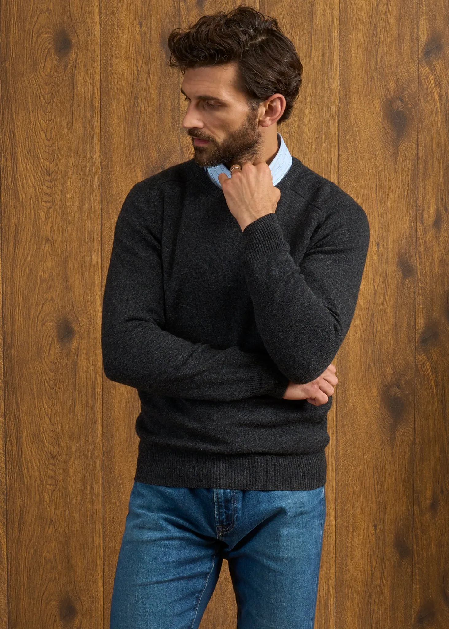 Dorset Men's Lambswool Jumper in Charcoal - Classic Fit sold by Alan Paine product image thumbnail 3