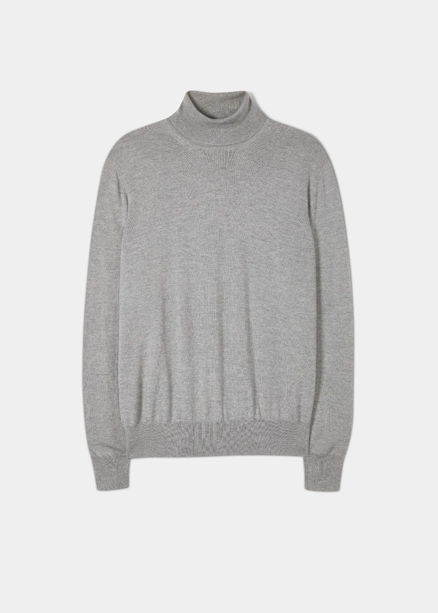 Linton Merino Wool Roll Neck Jumper in Light Grey Mix - Regular Fit sold by Alan Paine