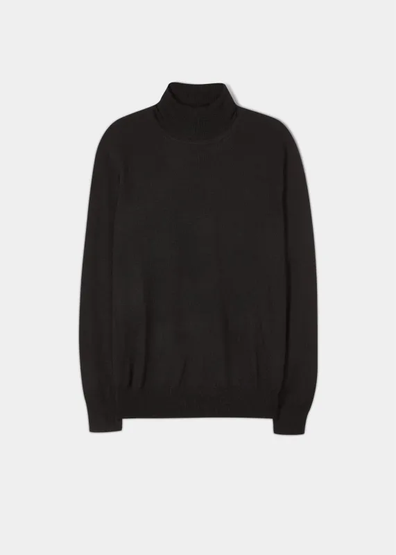Linton Merino Wool Roll Neck Jumper in Black - Regular Fit sold by Alan Paine