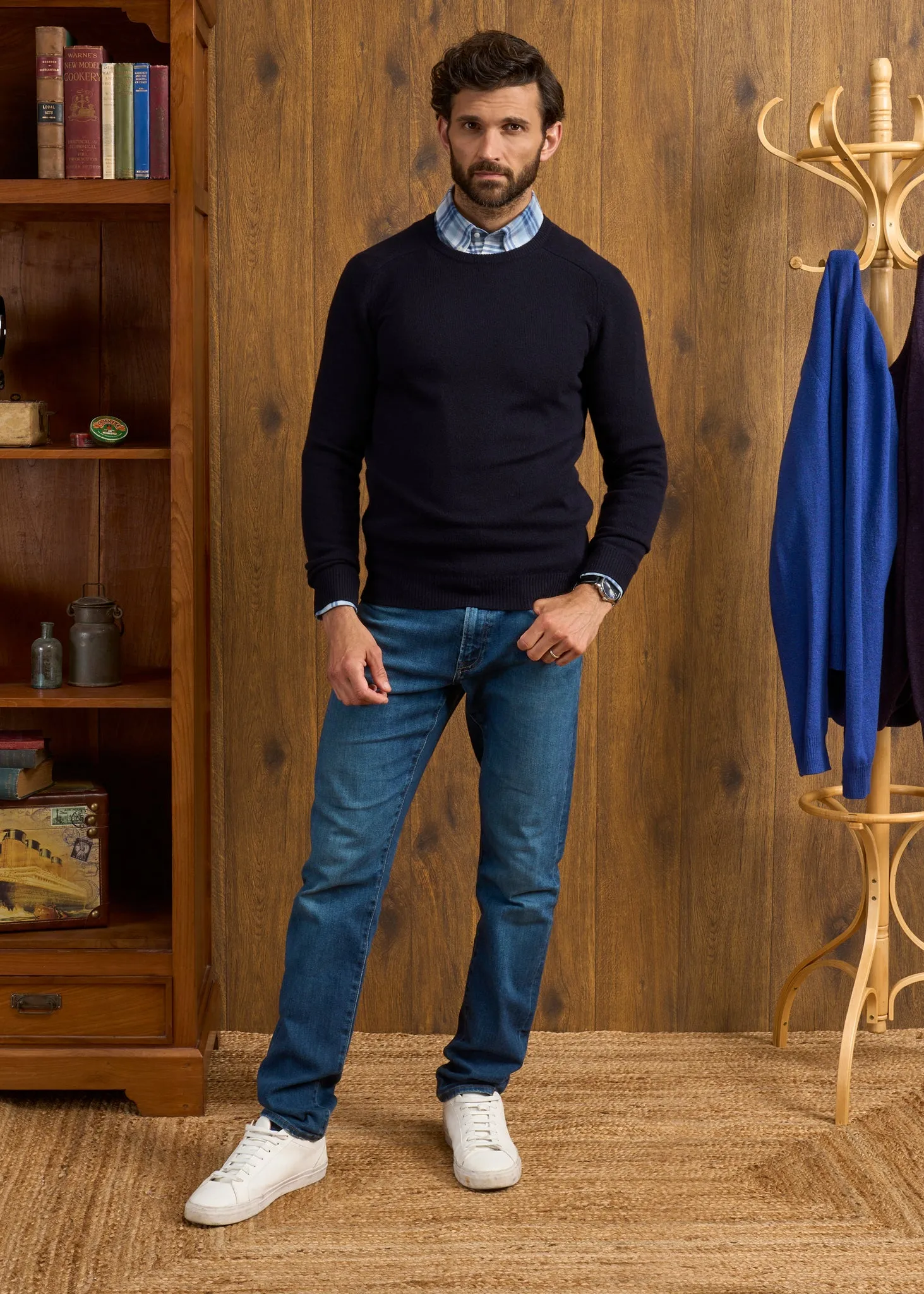 Lenzie Men's Lambswool Jumper In Navy Jumper - Regular Fit sold by Alan Paine product image thumbnail 2