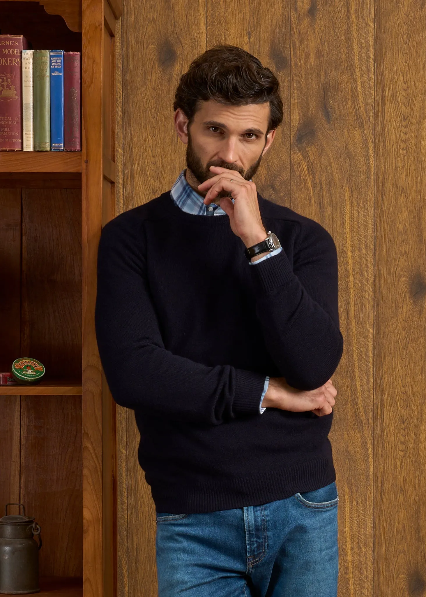 Lenzie Men's Lambswool Jumper In Navy Jumper - Regular Fit sold by Alan Paine product image thumbnail 3