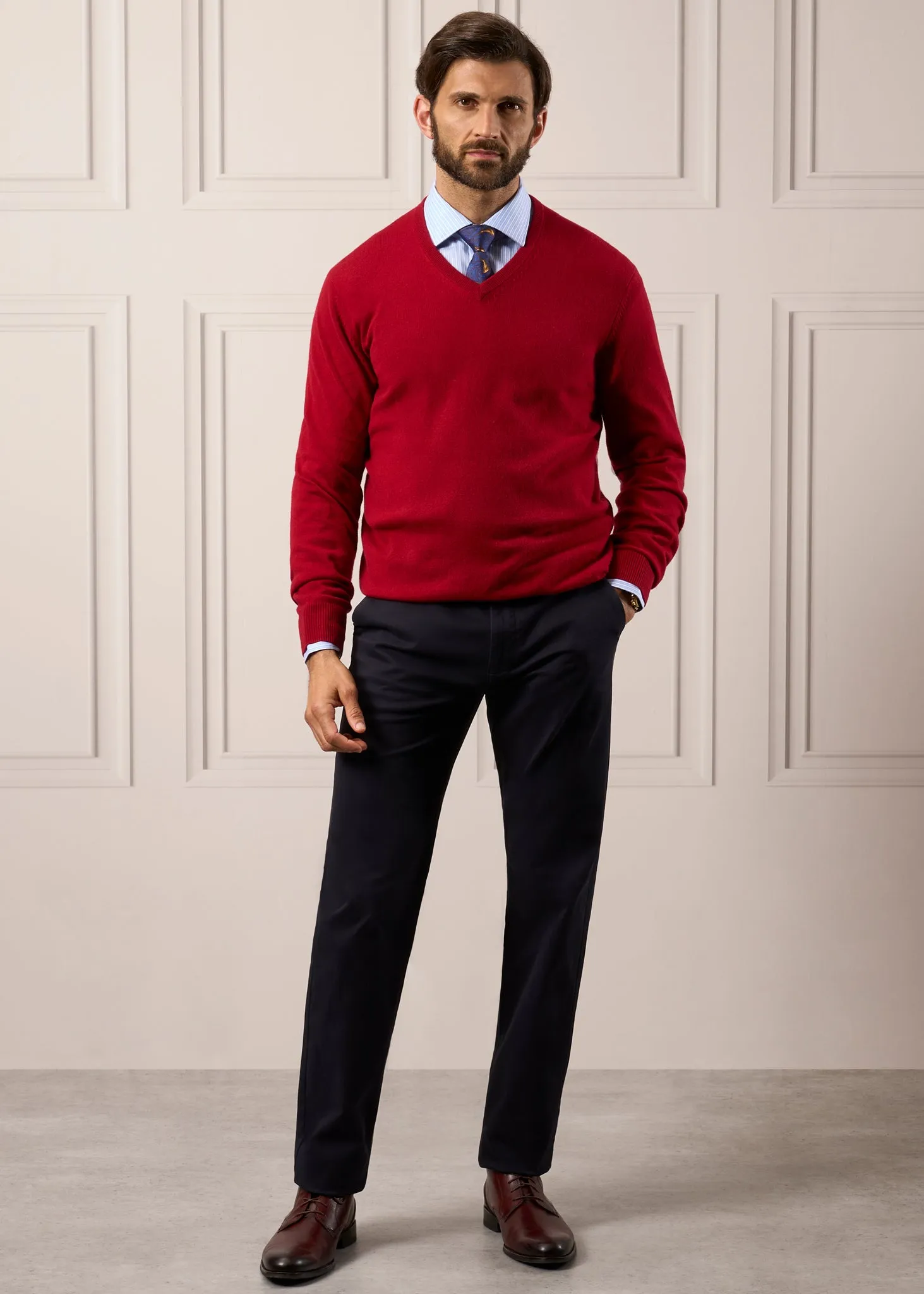 Haddington Cashmere Jumper in Ruby - Regular Fit sold by Alan Paine product image thumbnail 3