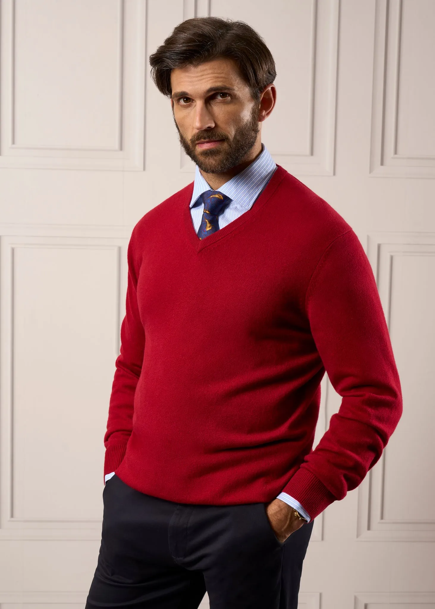 Haddington Cashmere Jumper in Ruby - Regular Fit sold by Alan Paine product image thumbnail 2