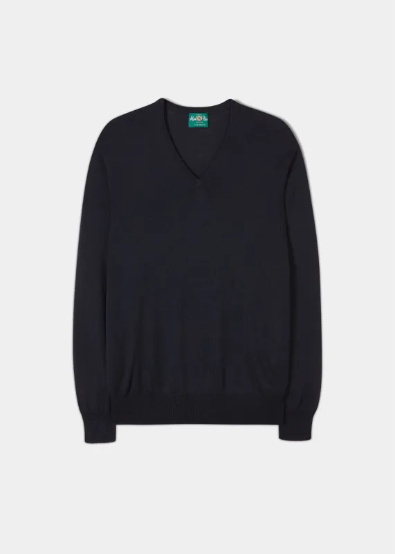 Millbreck Men's Merino Wool Jumper in Dark Navy - Regular Fit sold by Alan Paine