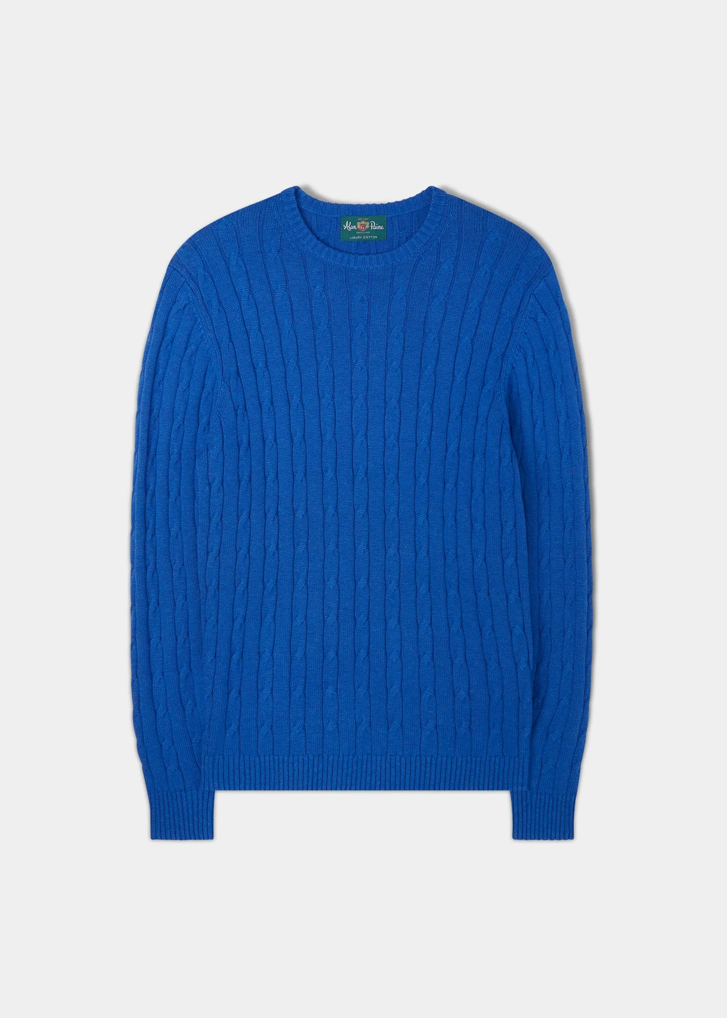 Honley Cotton Cashmere Cable Knit Jumper In Regatta sold by Alan Paine