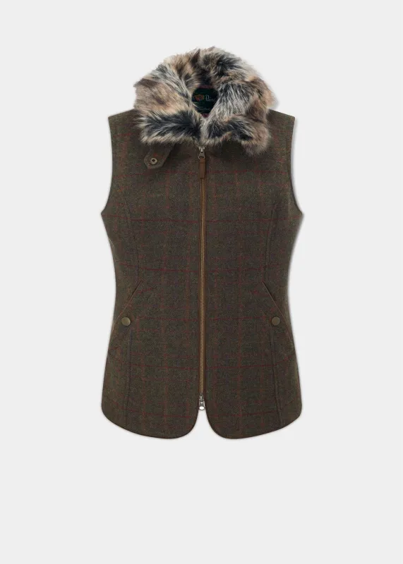 Surrey Ladies Tweed Gilet In Hemlock made by Alan Paine