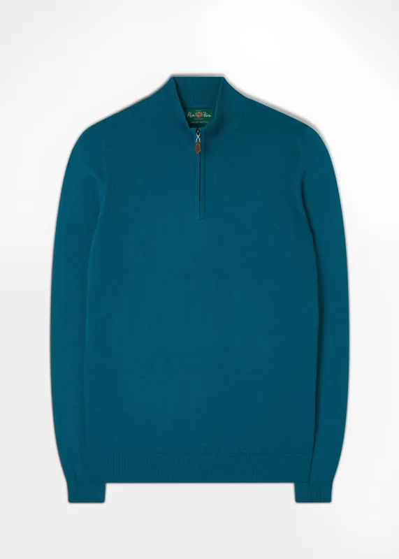 Men's Cotton Cashmere 1/4 Zip Jumper In Peacock sold by Alan Paine