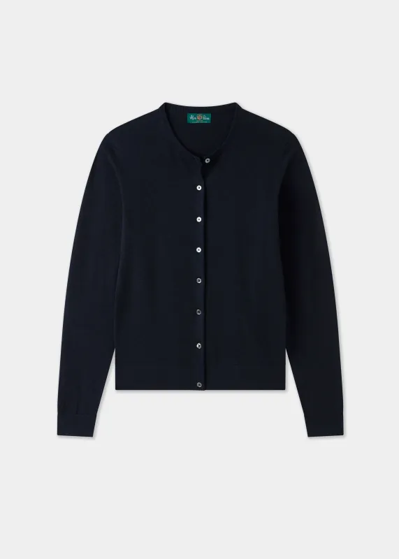 Daphne Ladies Cotton Cashmere Cardigan In Dark Navy made by Alan Paine