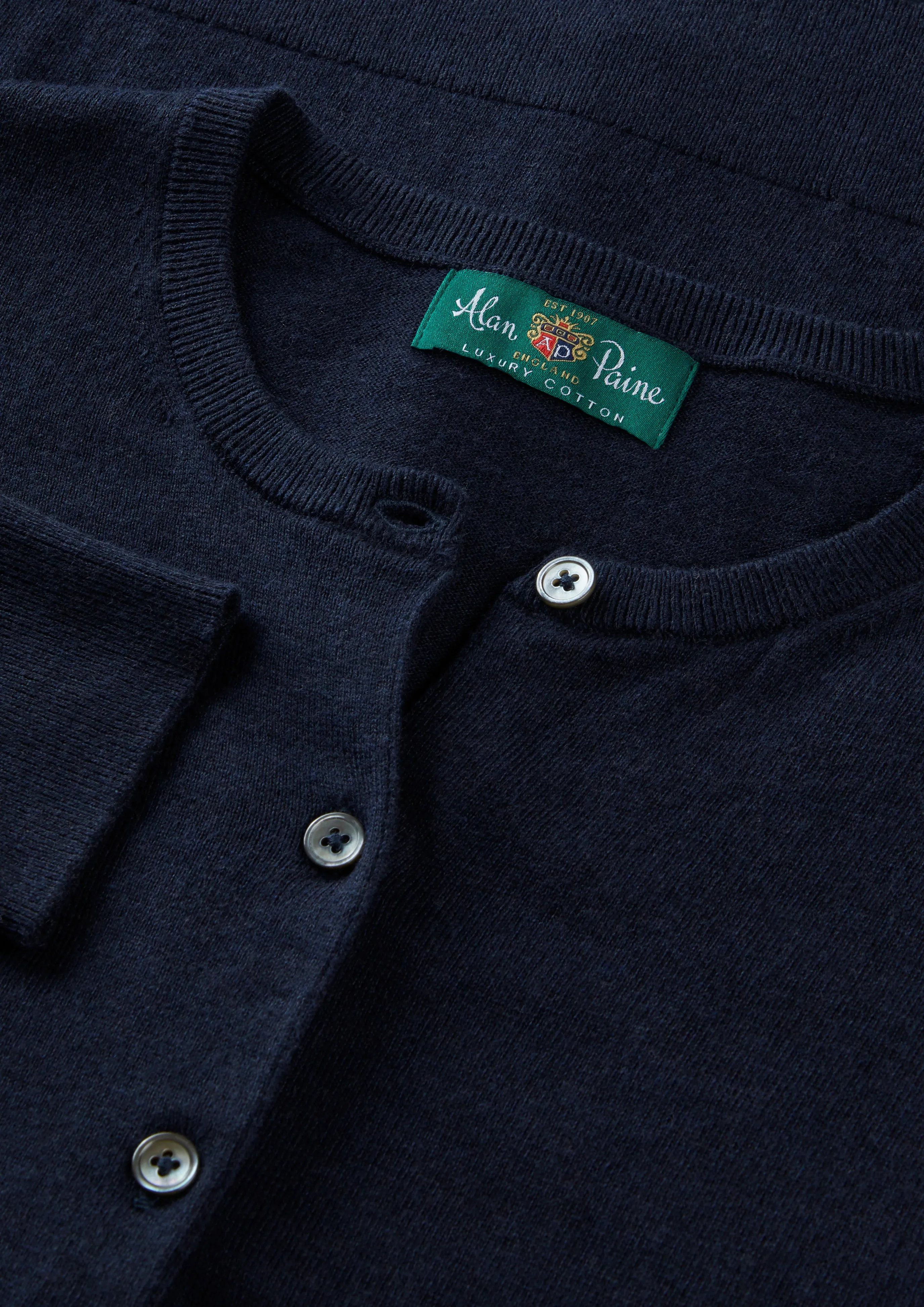 Daphne Ladies Cotton Cashmere Cardigan In Dark Navy sold by Alan Paine product image thumbnail 2