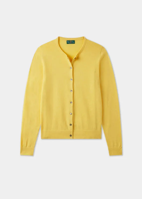 Daphne Ladies Cotton Cashmere Cardigan In Lemon made by Alan Paine