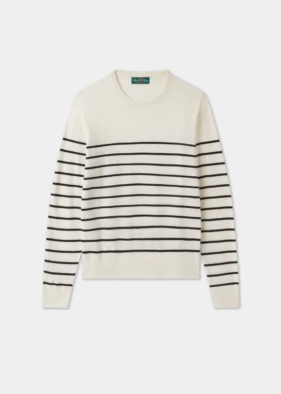 Lois Ladies Cotton Cashmere Striped Crew Neck In Blonde made by Alan Paine