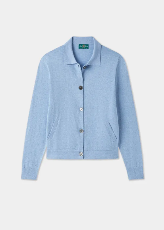 Rosa Ladies Cotton Cashmere Cardigan In Steel Blue made by Alan Paine