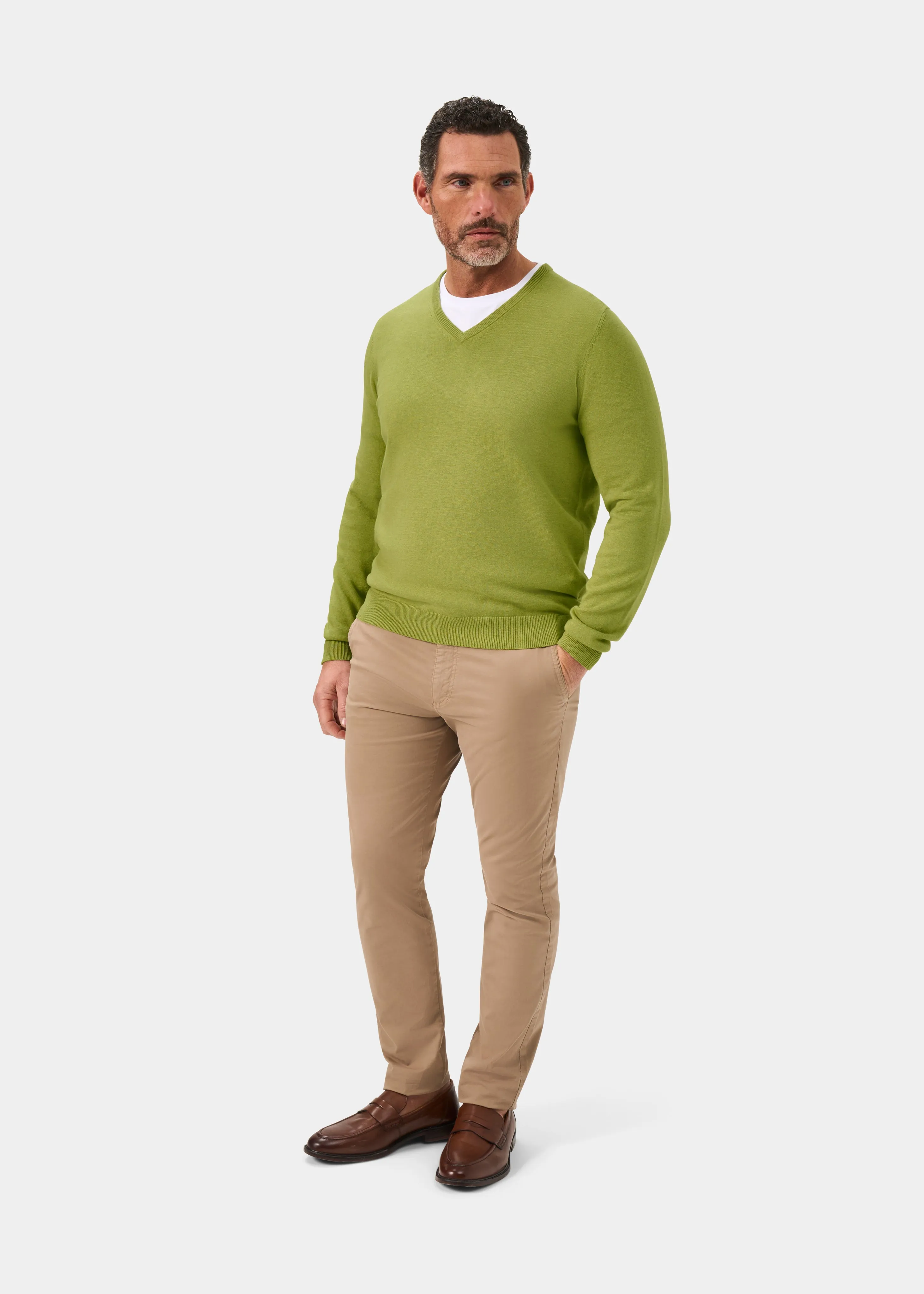 Rothwell Cotton Cashmere Jumper In Lichen sold by Alan Paine product image thumbnail 3