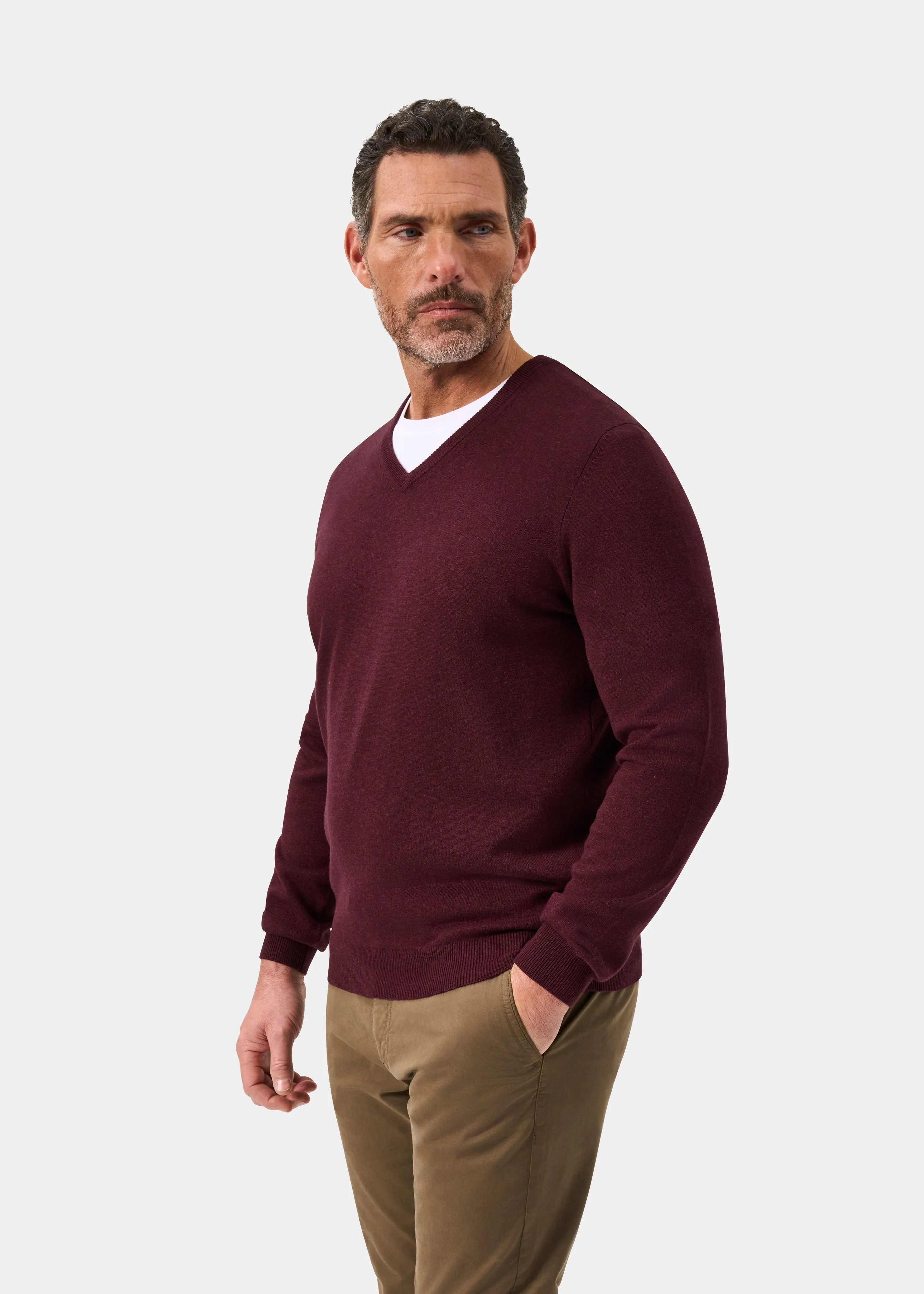 Rothwell Cotton Cashmere Jumper In Blackcurrant sold by Alan Paine product image thumbnail 5