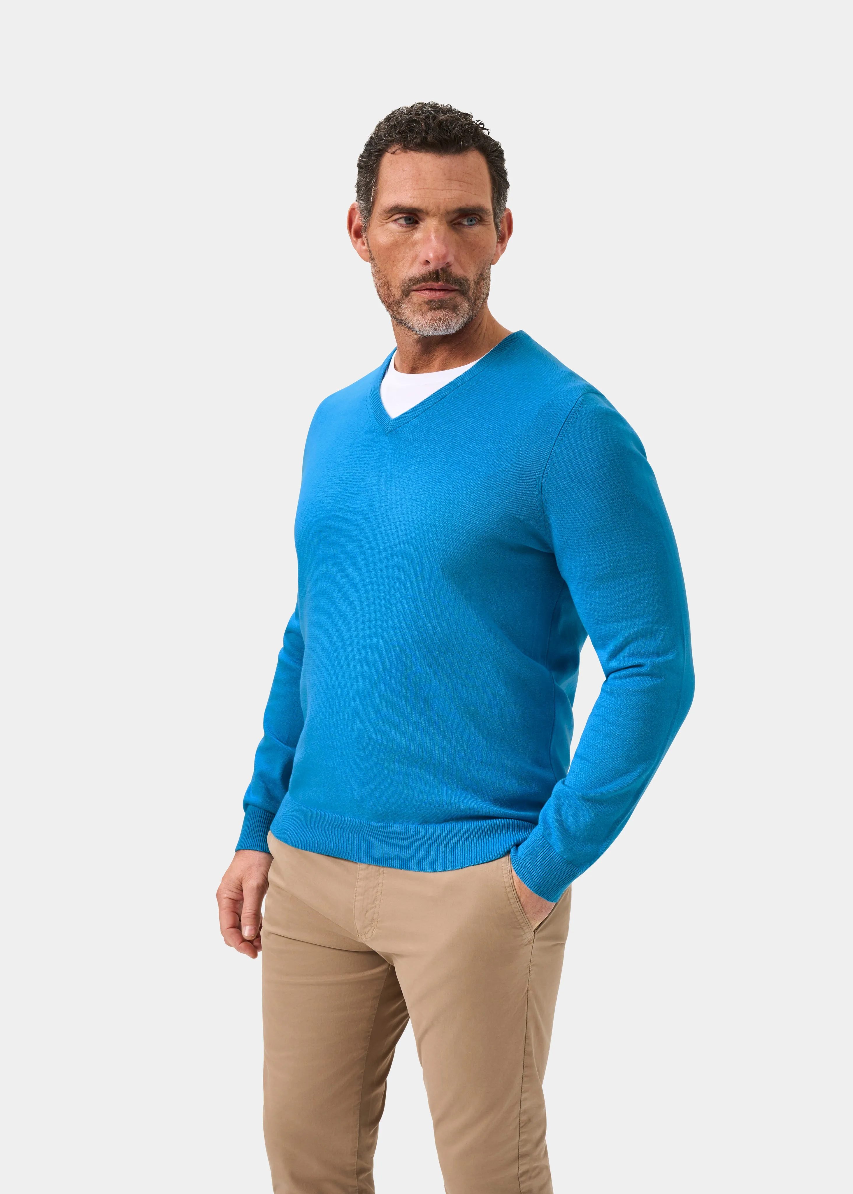 Rothwell Cotton Cashmere Jumper In Blue Lagoon sold by Alan Paine product image thumbnail 5