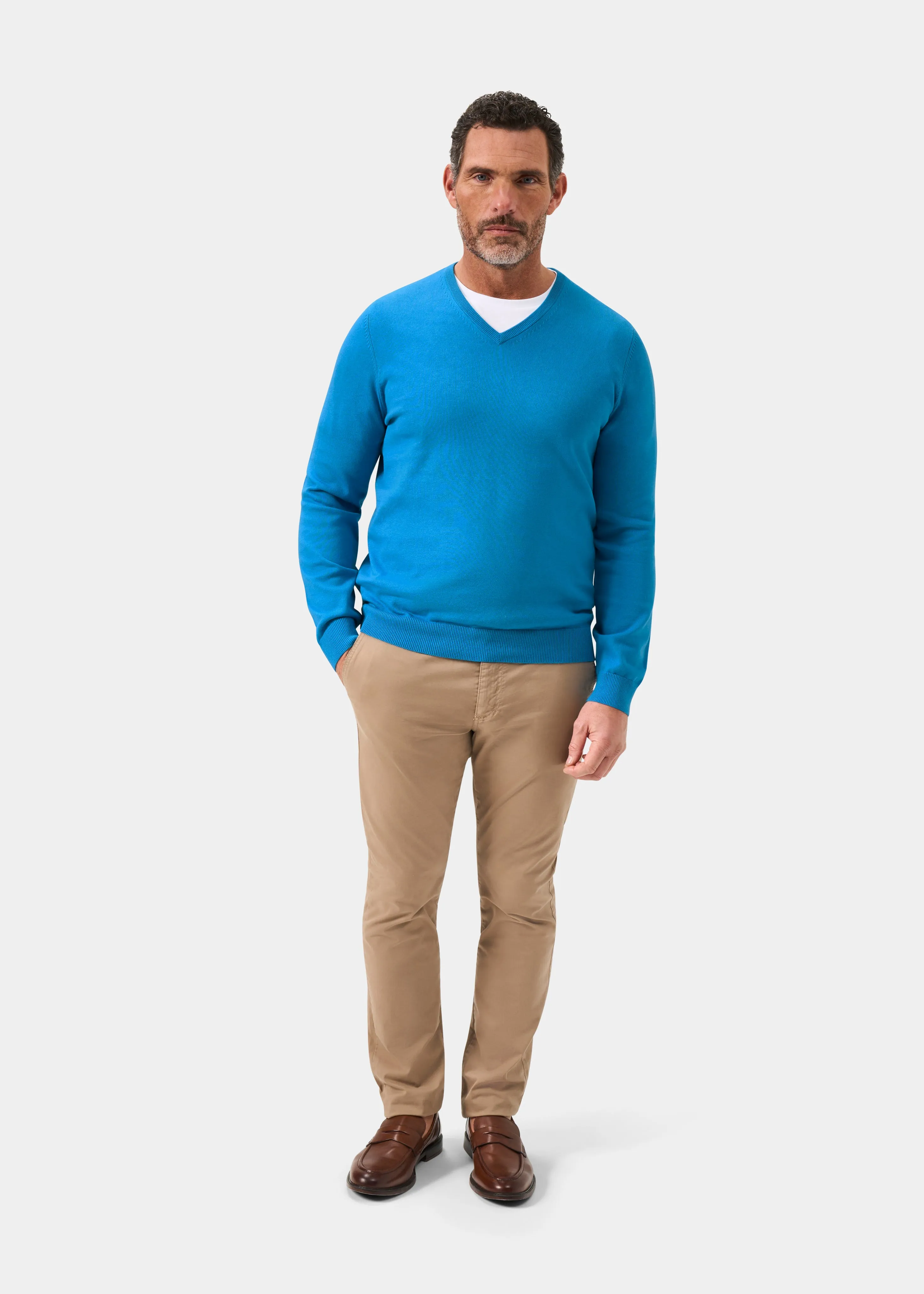 Rothwell Cotton Cashmere Jumper In Blue Lagoon sold by Alan Paine product image thumbnail 3