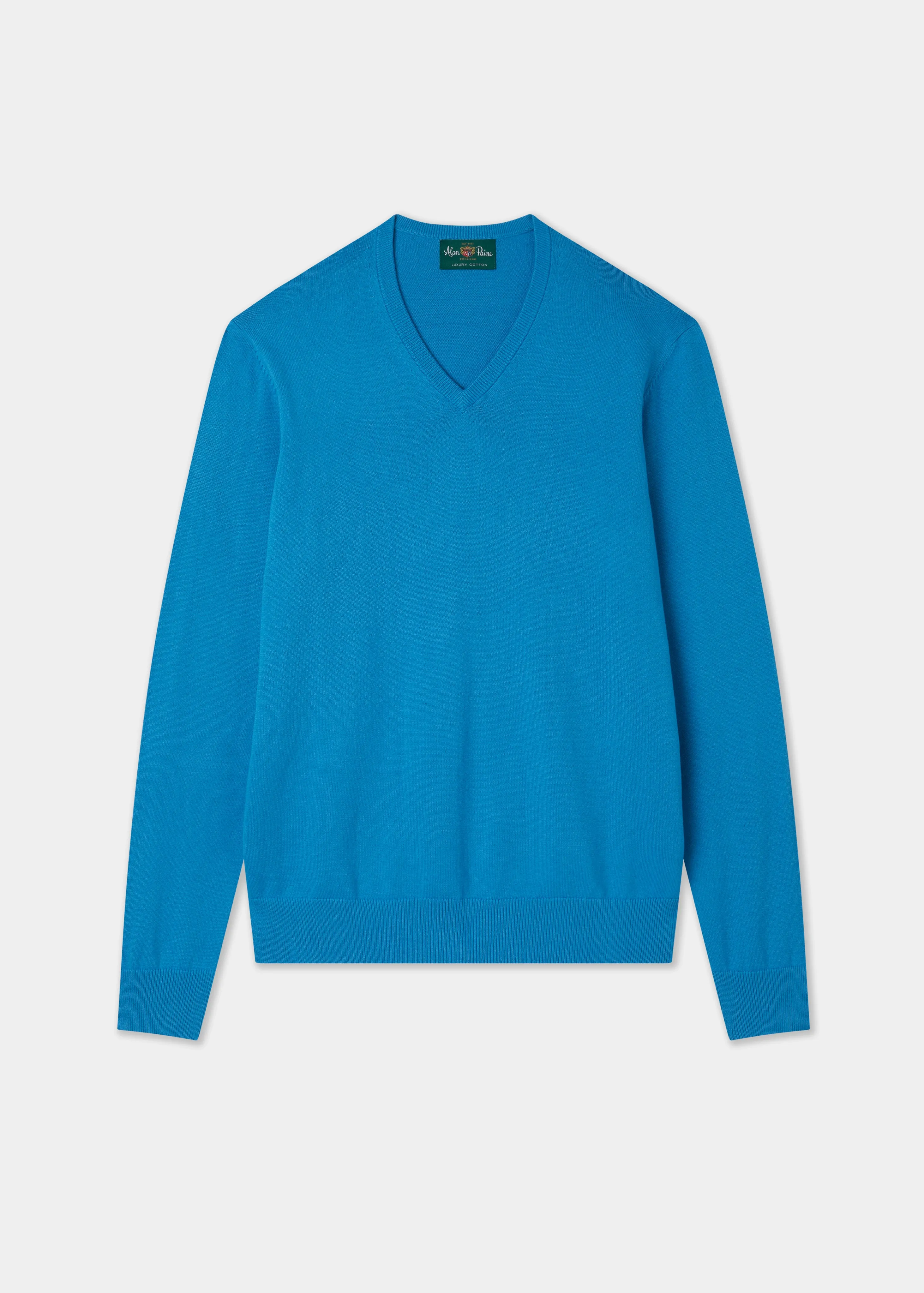Rothwell Cotton Cashmere Jumper In Blue Lagoon sold by Alan Paine