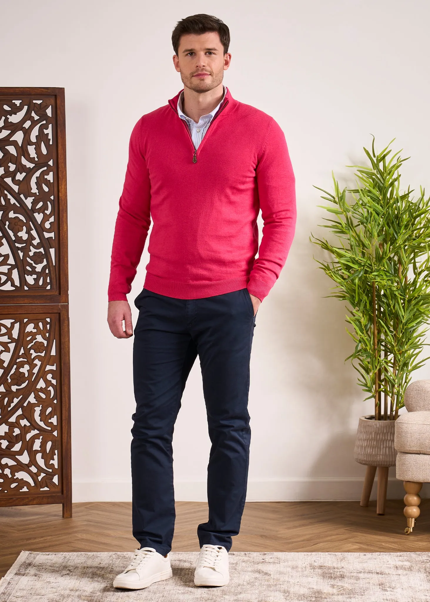 Selhurst Cotton Cashmere 1/4 Zip Jumper In Raspberry sold by Alan Paine product image thumbnail 2