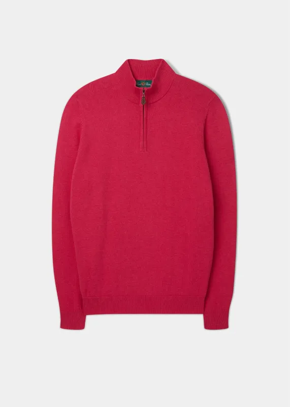 Selhurst Cotton Cashmere 1/4 Zip Jumper In Raspberry made by Alan Paine