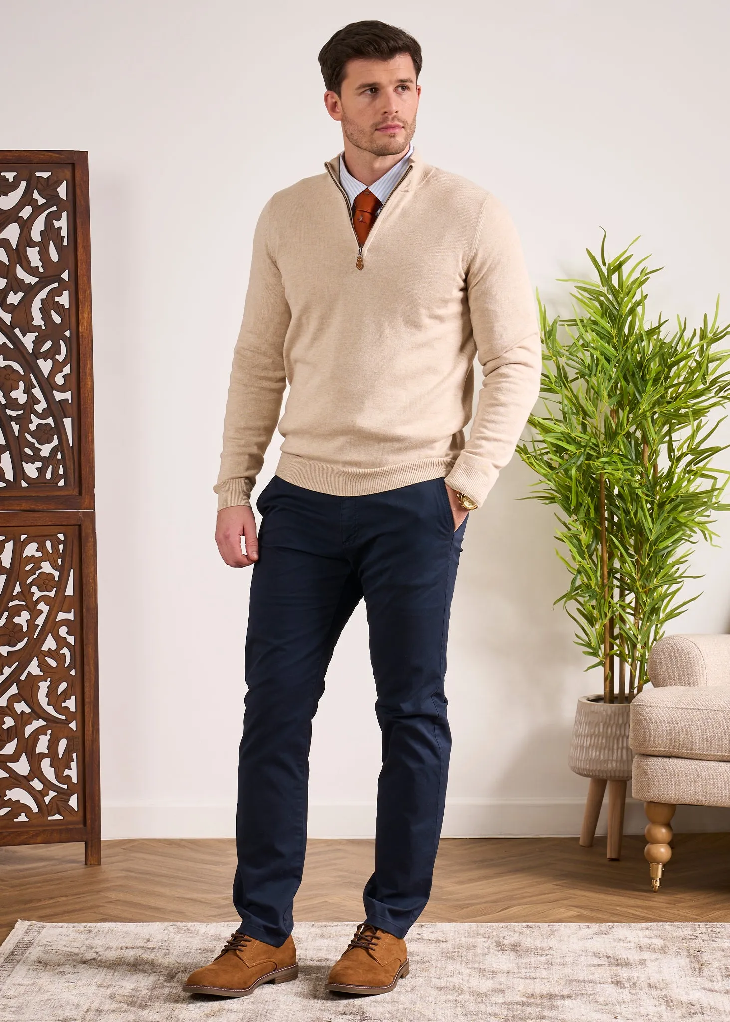 Selhurst Cotton Cashmere 1/4 Zip Jumper In Sand sold by Alan Paine product image thumbnail 5