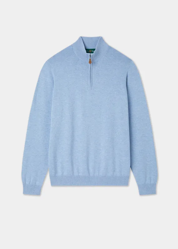 Selhurst Cotton Cashmere 1/4 Zip Jumper In Steel Blue sold by Alan Paine
