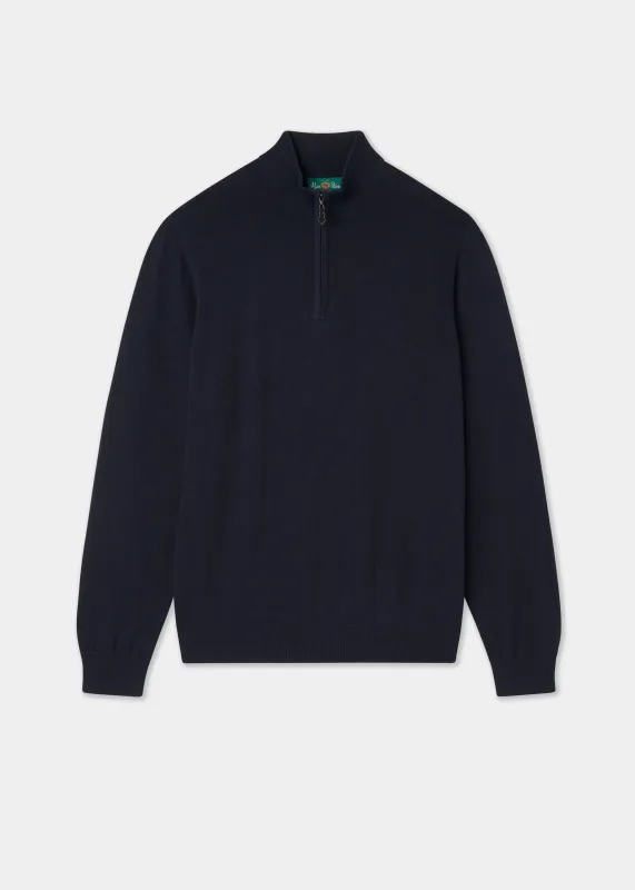 Selhurst Cotton Cashmere 1/4 Zip Jumper In Dark Navy sold by Alan Paine
