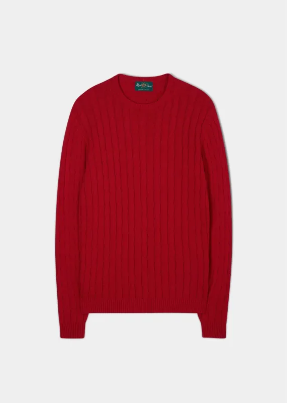 Honley Cotton Cashmere Cable Knit Jumper In Rosso made by Alan Paine