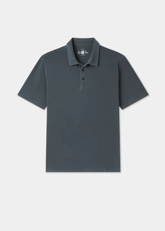 Tutbury Faded Dye Polo Shirt In Navy made by Alan Paine
