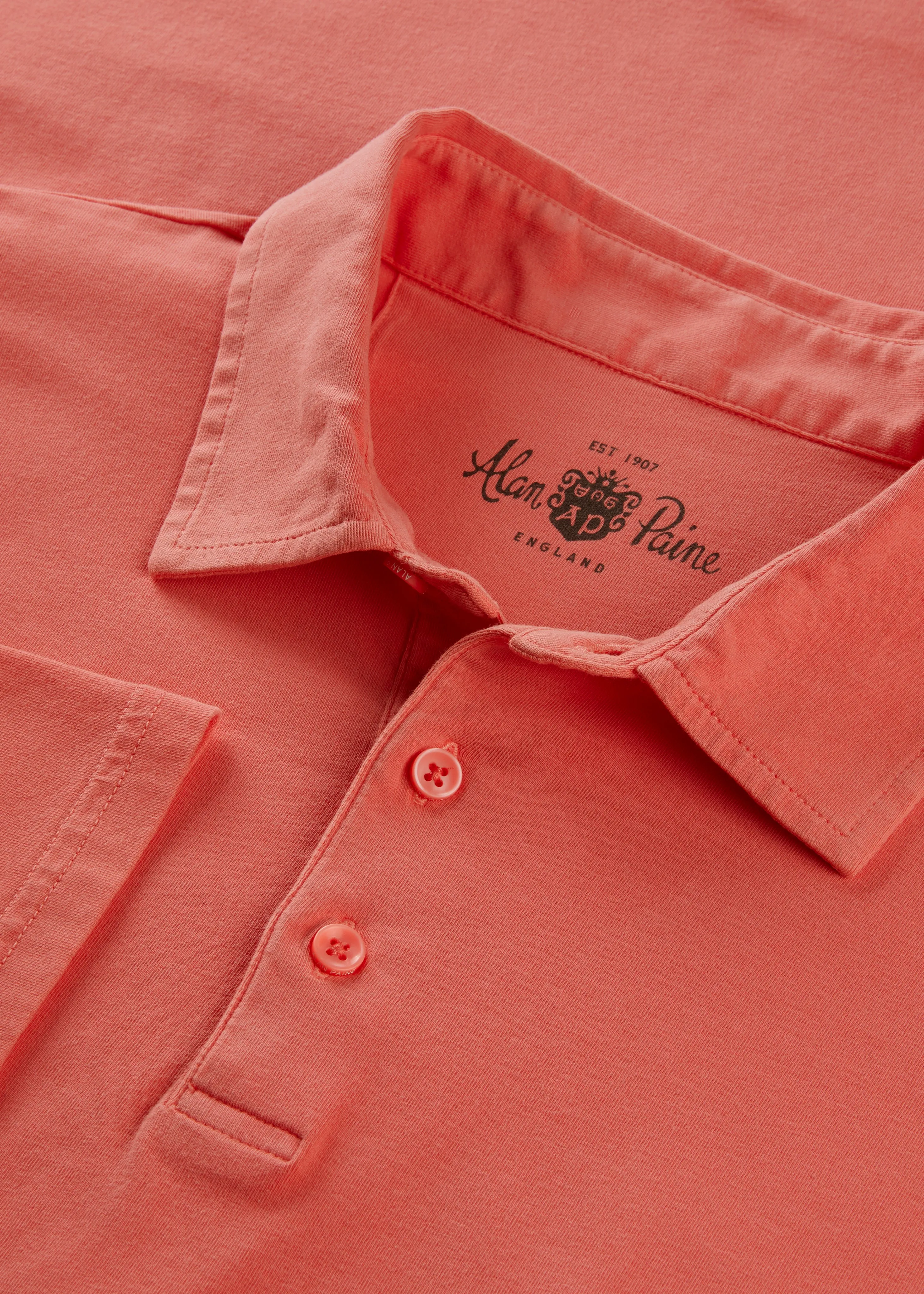 Tutbury Faded Dye Polo Shirt In Coral sold by Alan Paine product image thumbnail 2