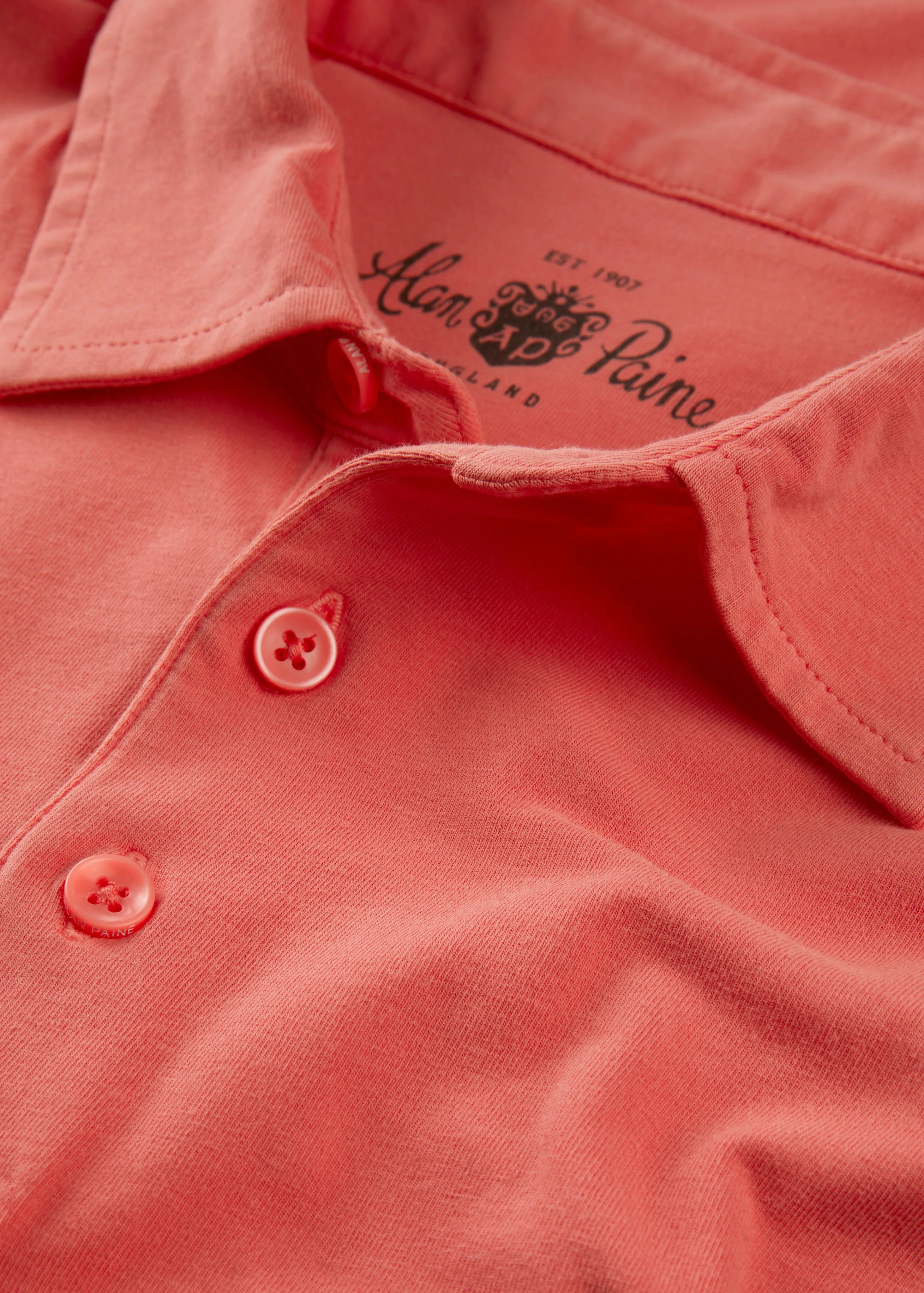 Tutbury Faded Dye Polo Shirt In Coral sold by Alan Paine product image thumbnail 3