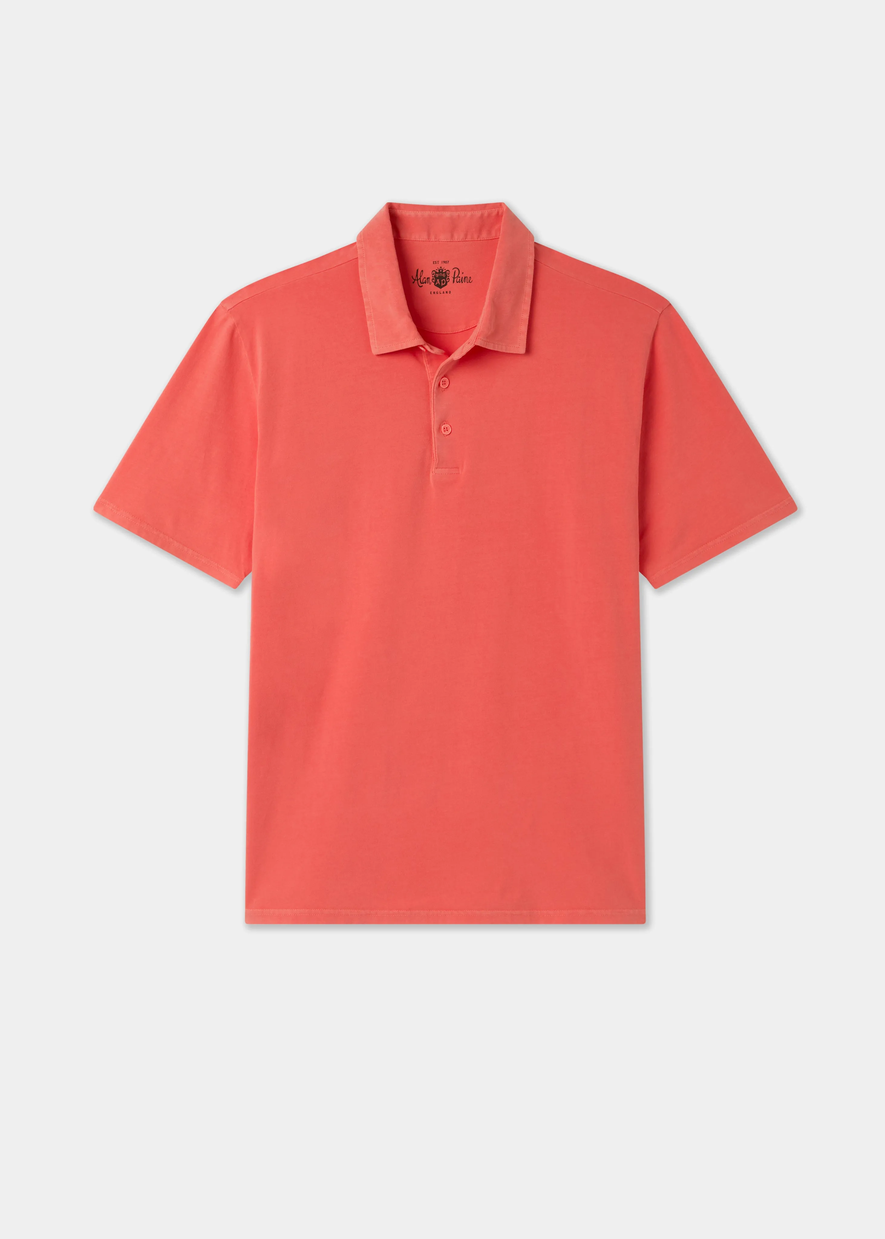 Tutbury Faded Dye Polo Shirt In Coral sold by Alan Paine