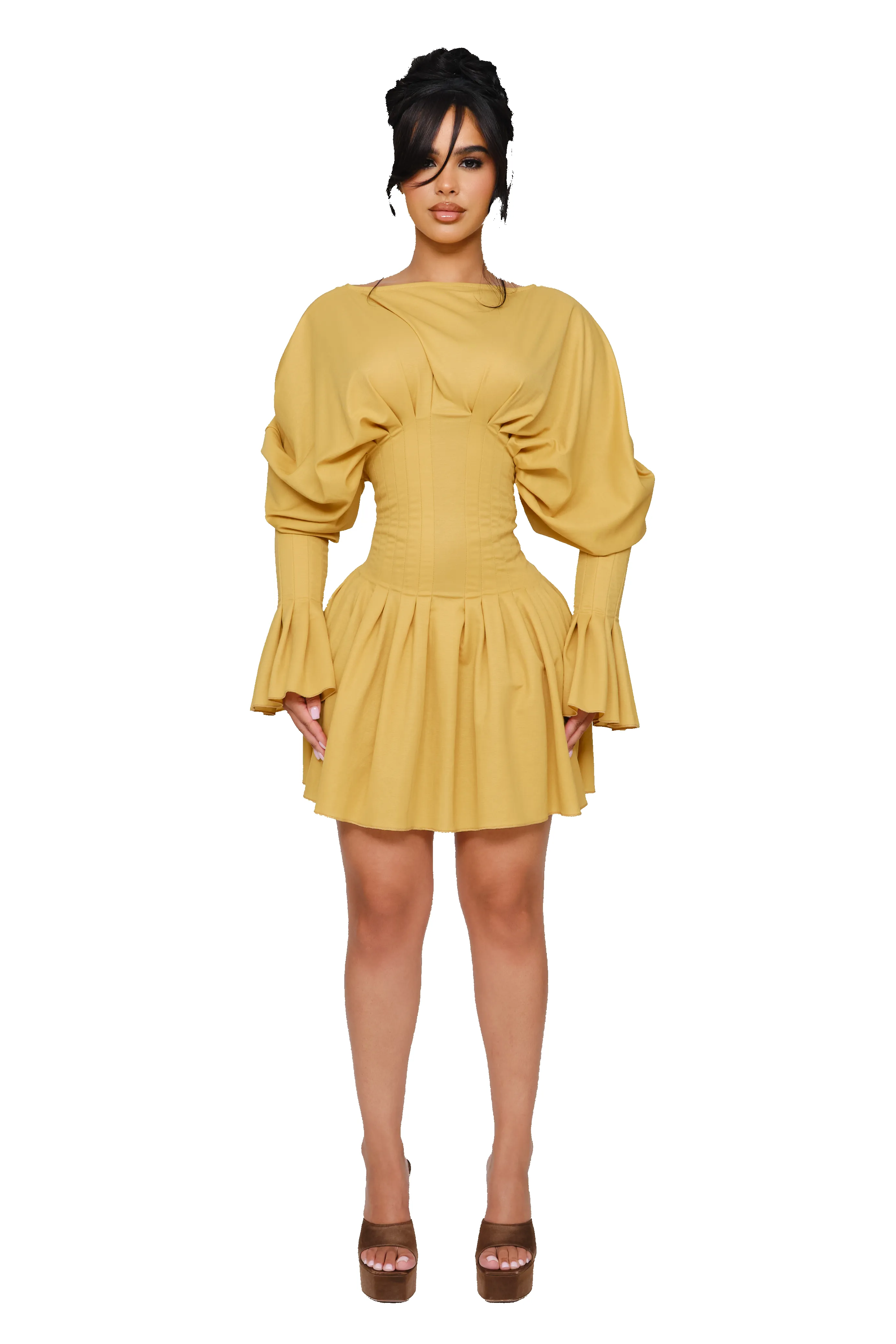 Dusk Draped Mini Dress - Lemon Spoil sold by CouCoo