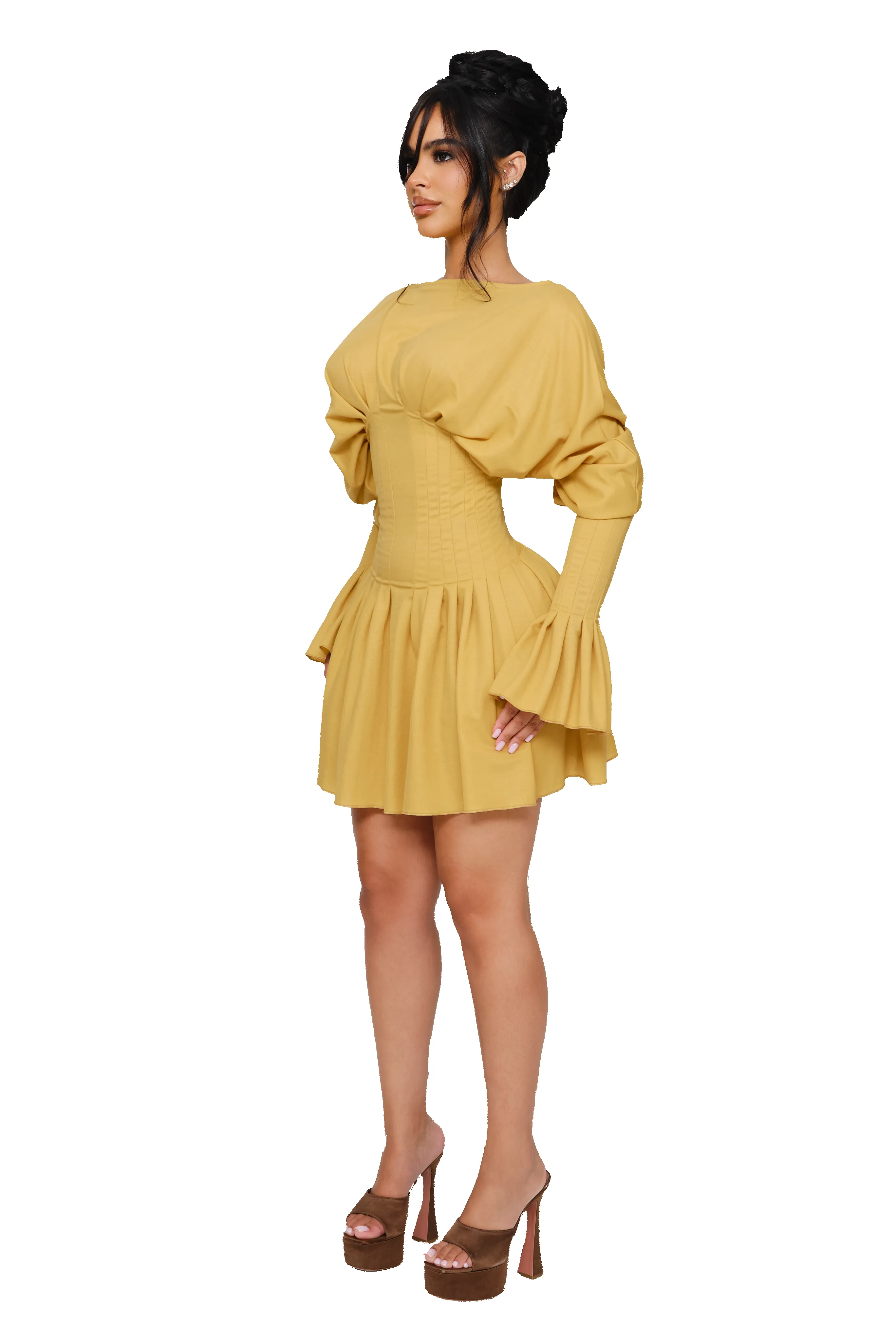 Dusk Draped Mini Dress - Lemon Spoil sold by CouCoo product image thumbnail 2