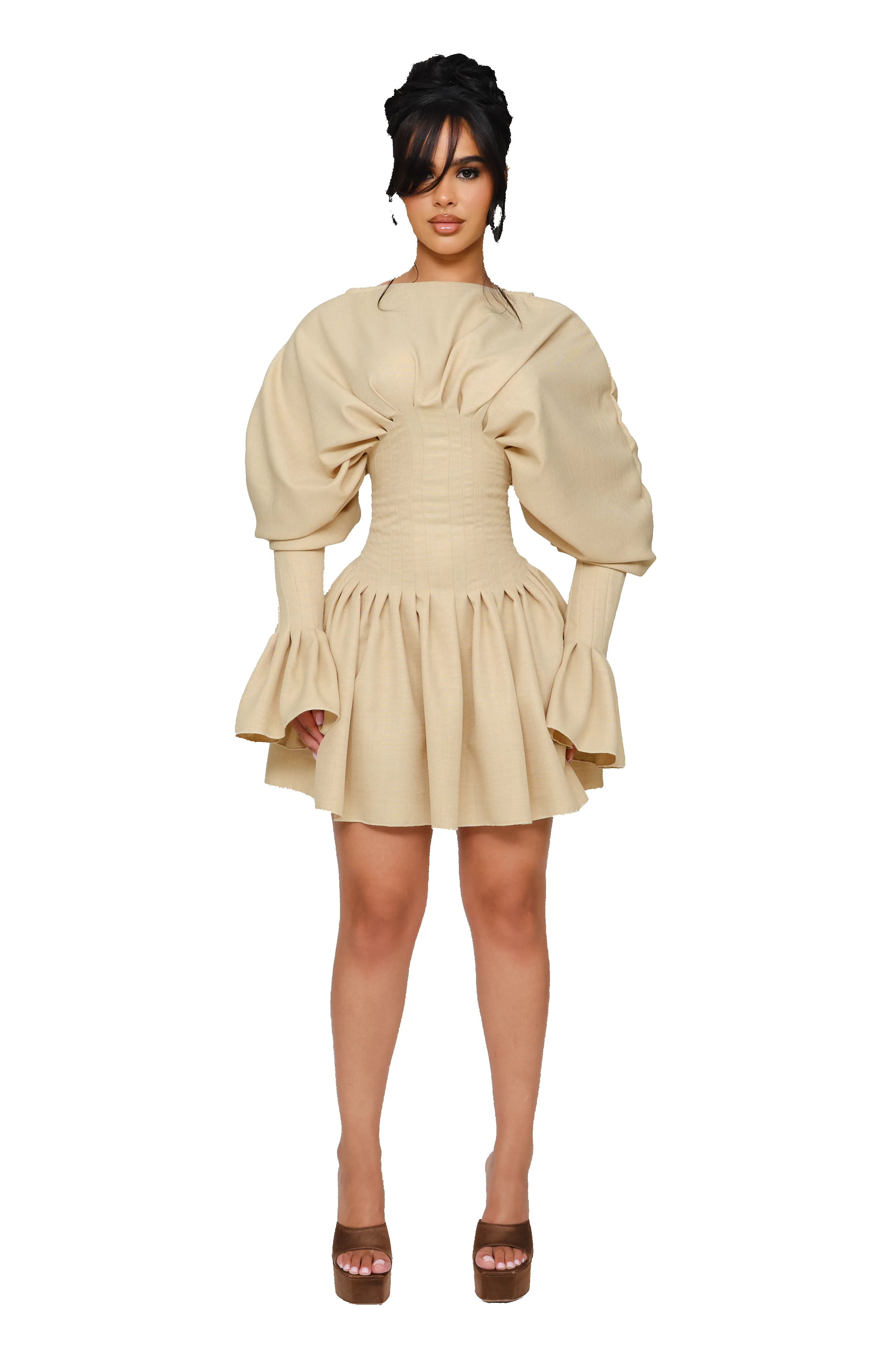 Dusk Draped Mini Dress - Dusted Shell sold by CouCoo