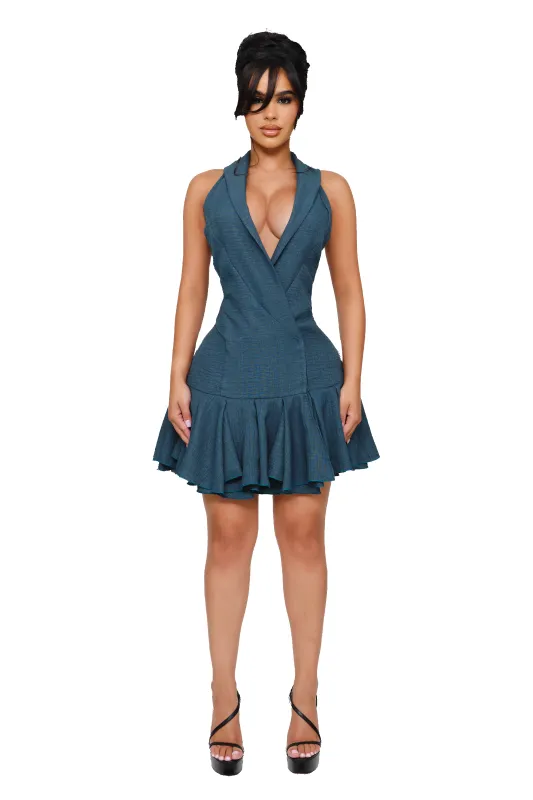 Selin Tailored Mini Dress - Blue Alloy sold by CouCoo