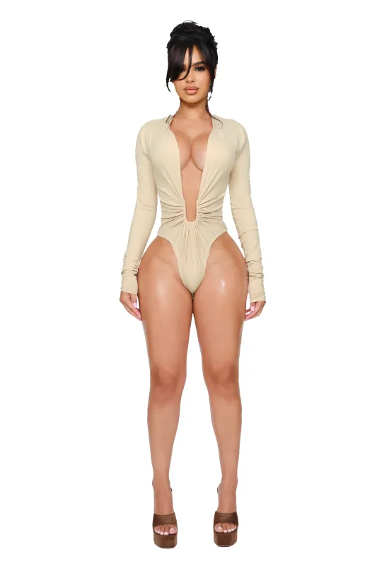 Noxra Deep Plunge Bodysuit - Untouched Butter sold by CouCoo