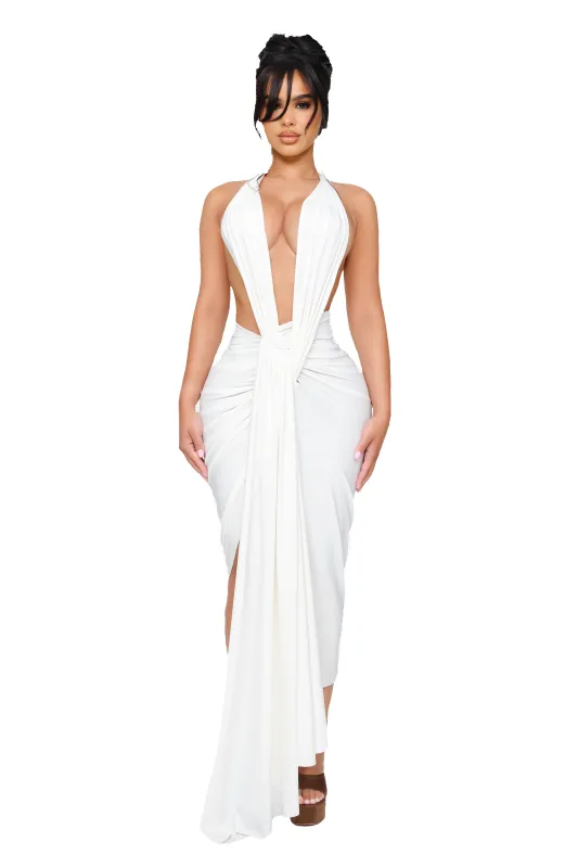 Dionè Halter Midi Dress - Ice Milk sold by CouCoo