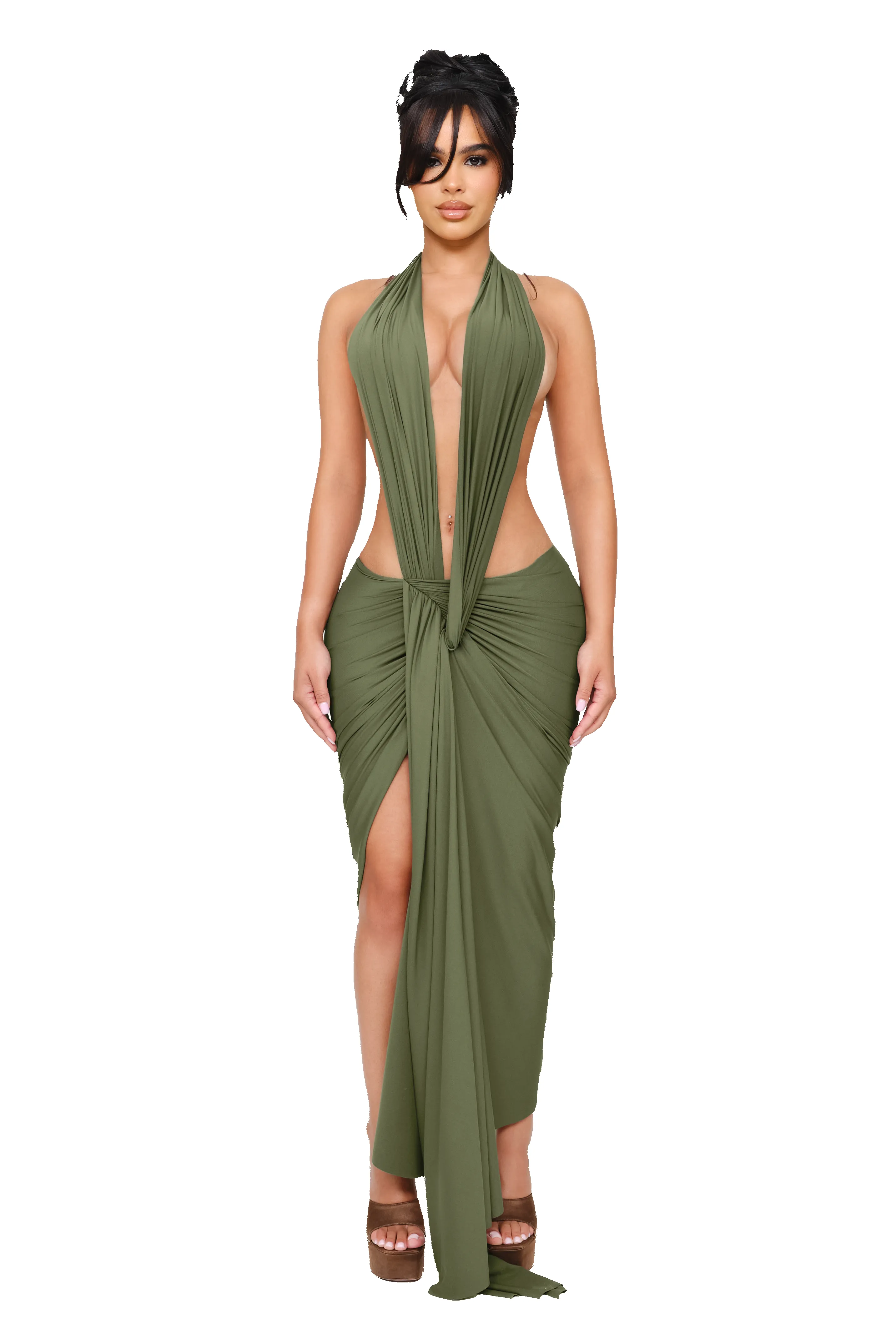 Dionè Halter Midi Dress - Vine Slip sold by CouCoo