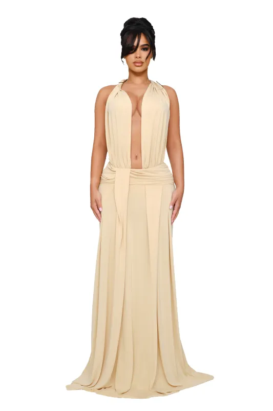 Solene Draped Maxi Dress - Pear Flesh sold by CouCoo