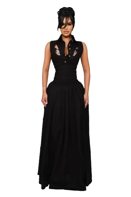 Fuji Maxi Skirt - Satin Black sold by CouCoo