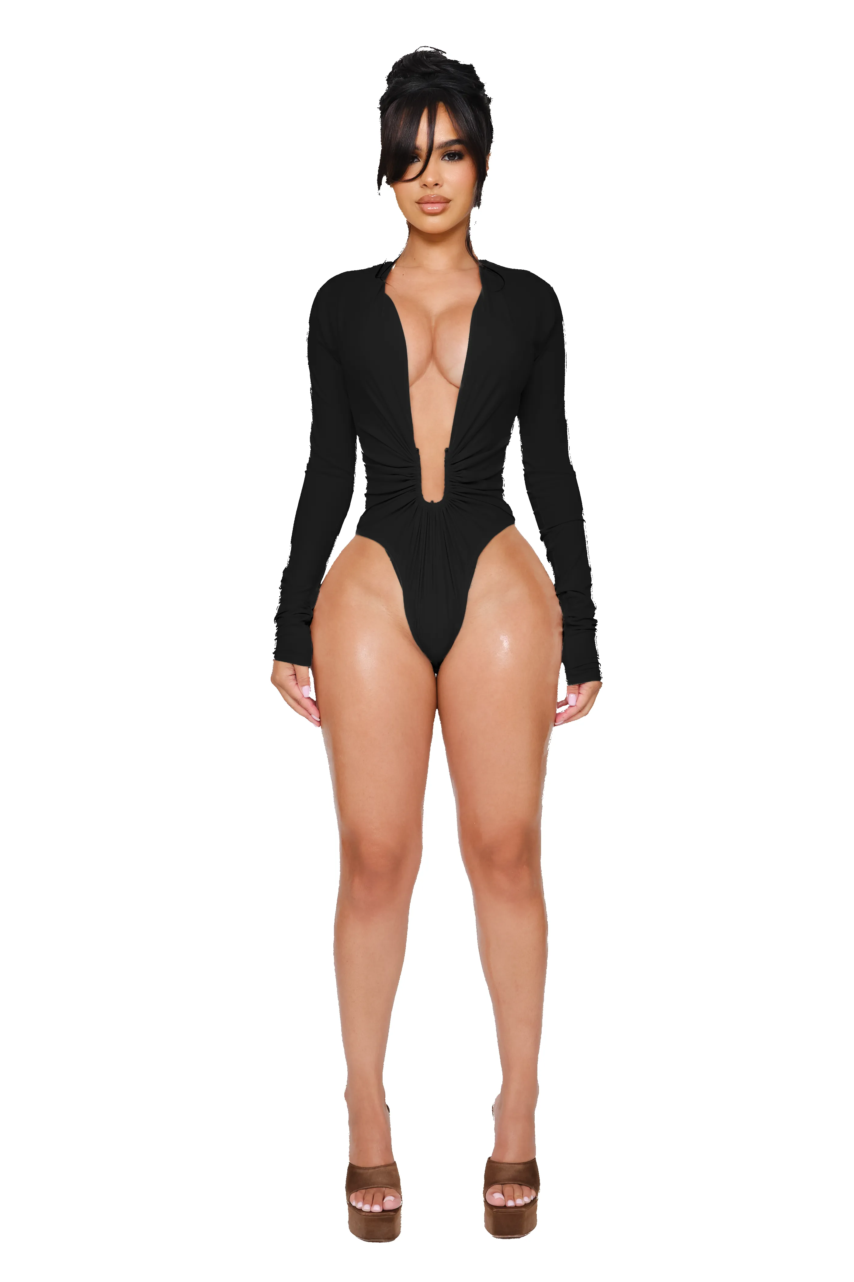 Noxra Deep Plunge Bodysuit - Black sold by CouCoo