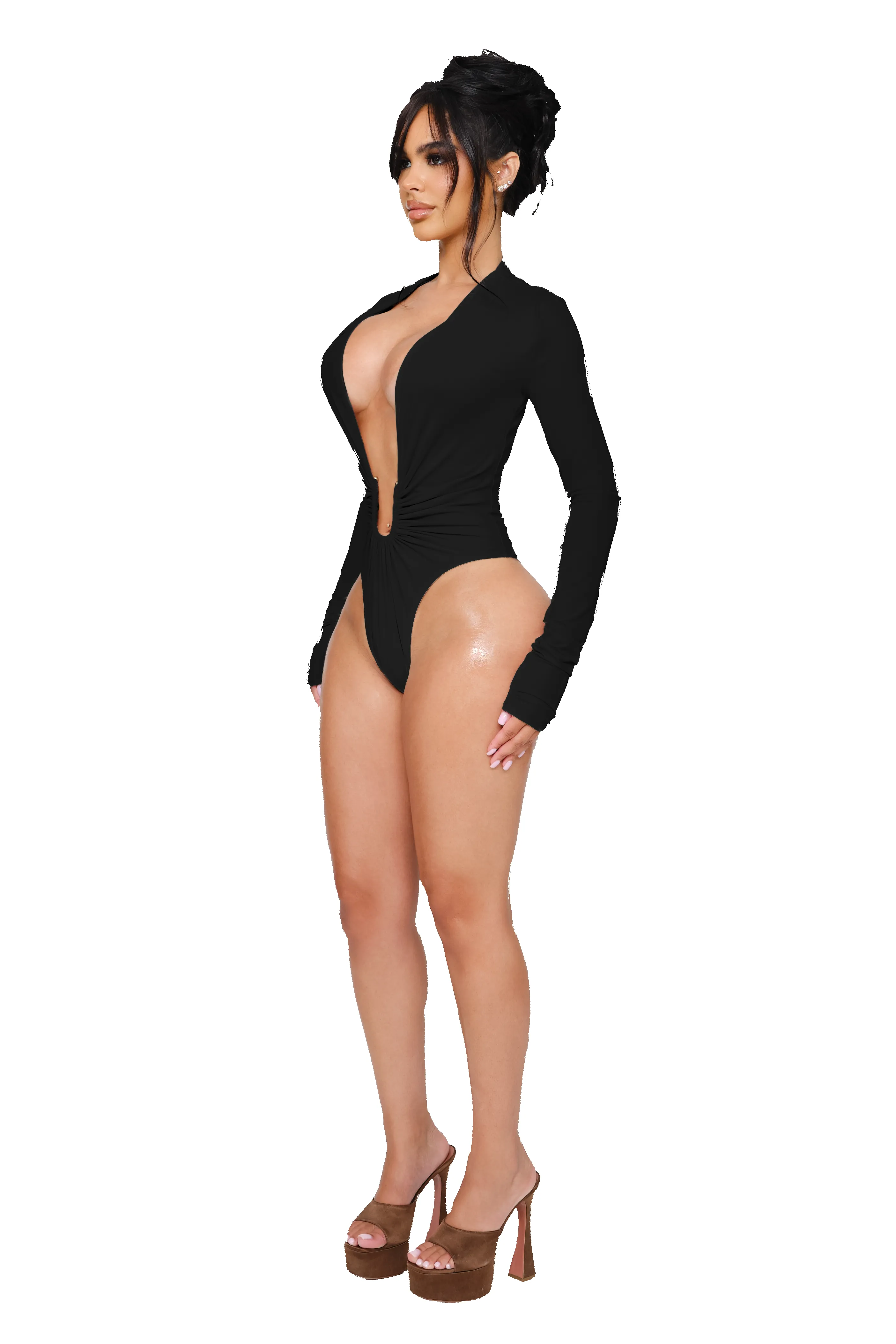 Noxra Deep Plunge Bodysuit - Black sold by CouCoo product image thumbnail 2