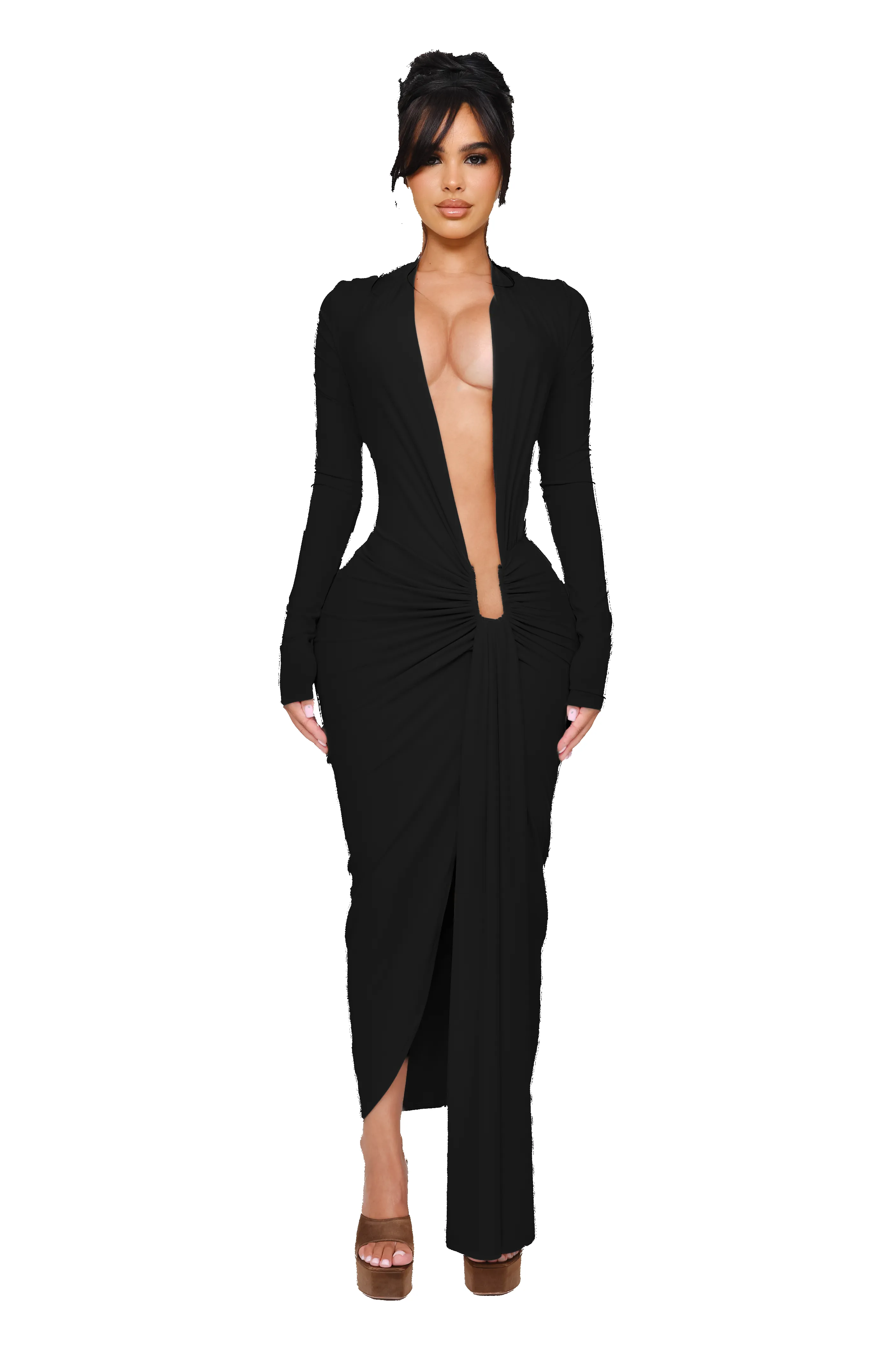 Noxra Deep Plunge Dress - Black sold by CouCoo