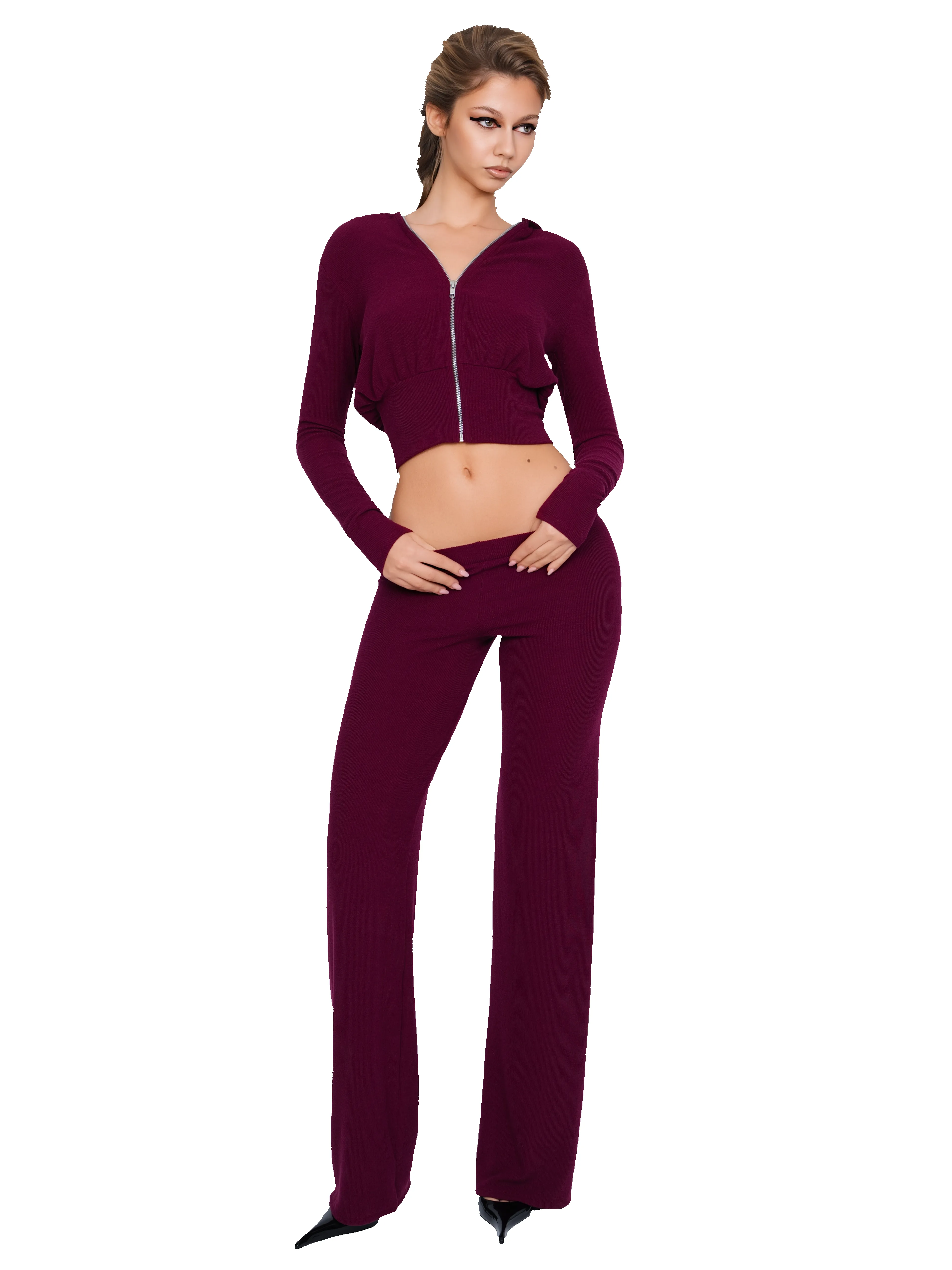 Pordena Ribbed Trouser - Merlot Rib sold by CouCoo product image thumbnail 4