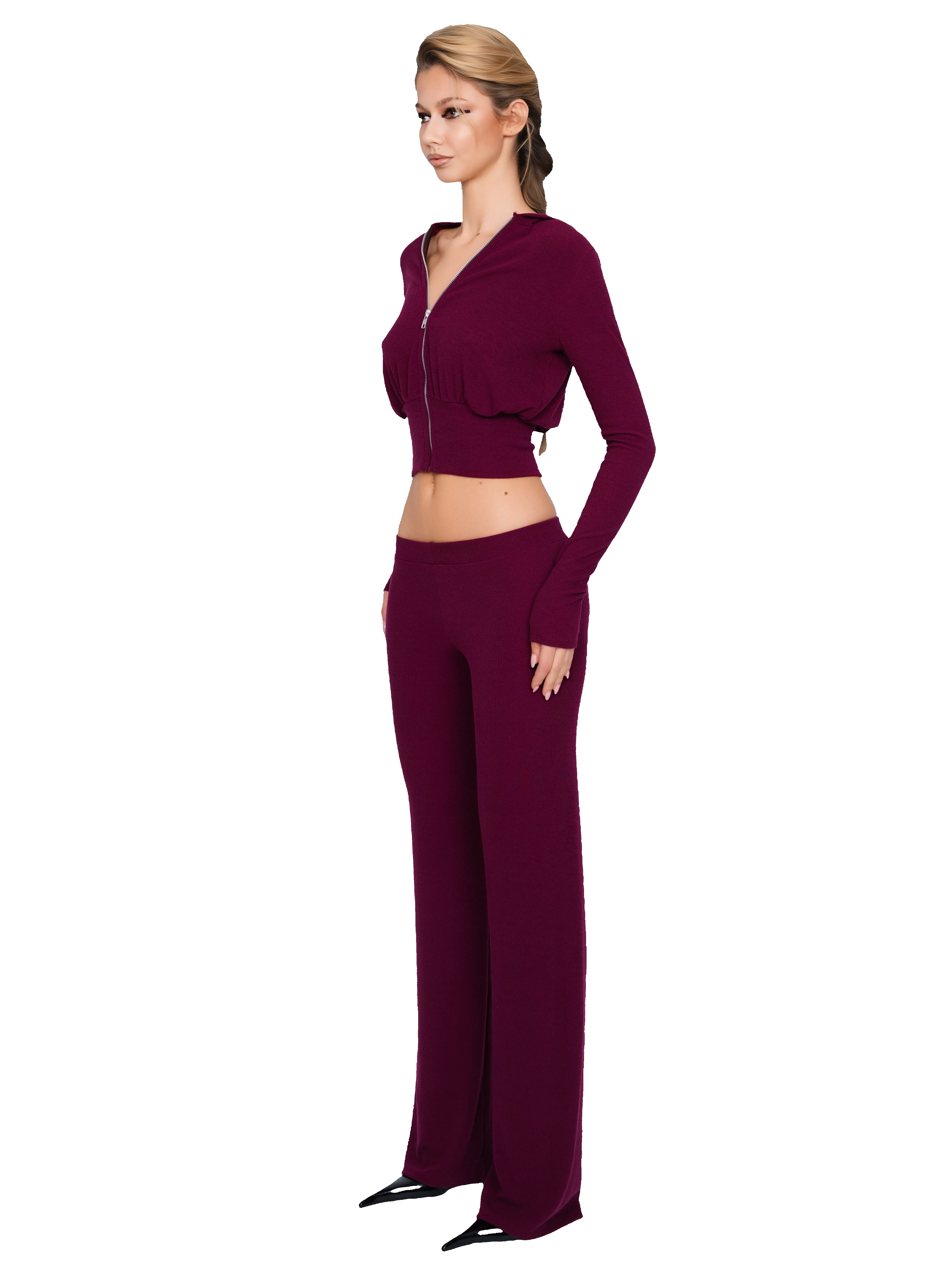 Pordena Ribbed Trouser - Merlot Rib sold by CouCoo product image thumbnail 2