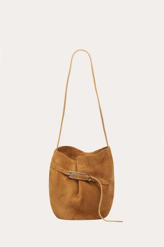 Belted Bucket Bag Beige Suede sold by Little Liffner